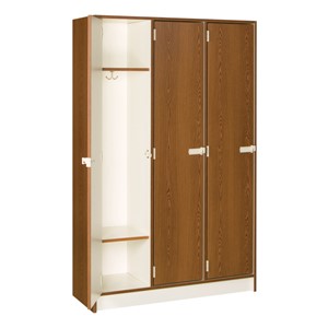72" H Three-Wide Single-Tier Lockers - Shown in Medium Oak w/ door open